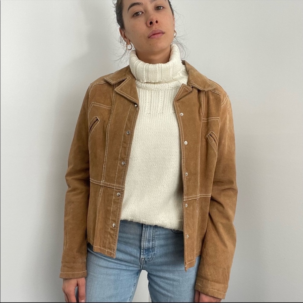 Wilson Brown Suede Leather Snap Front Western Style Collared Lined Jacket